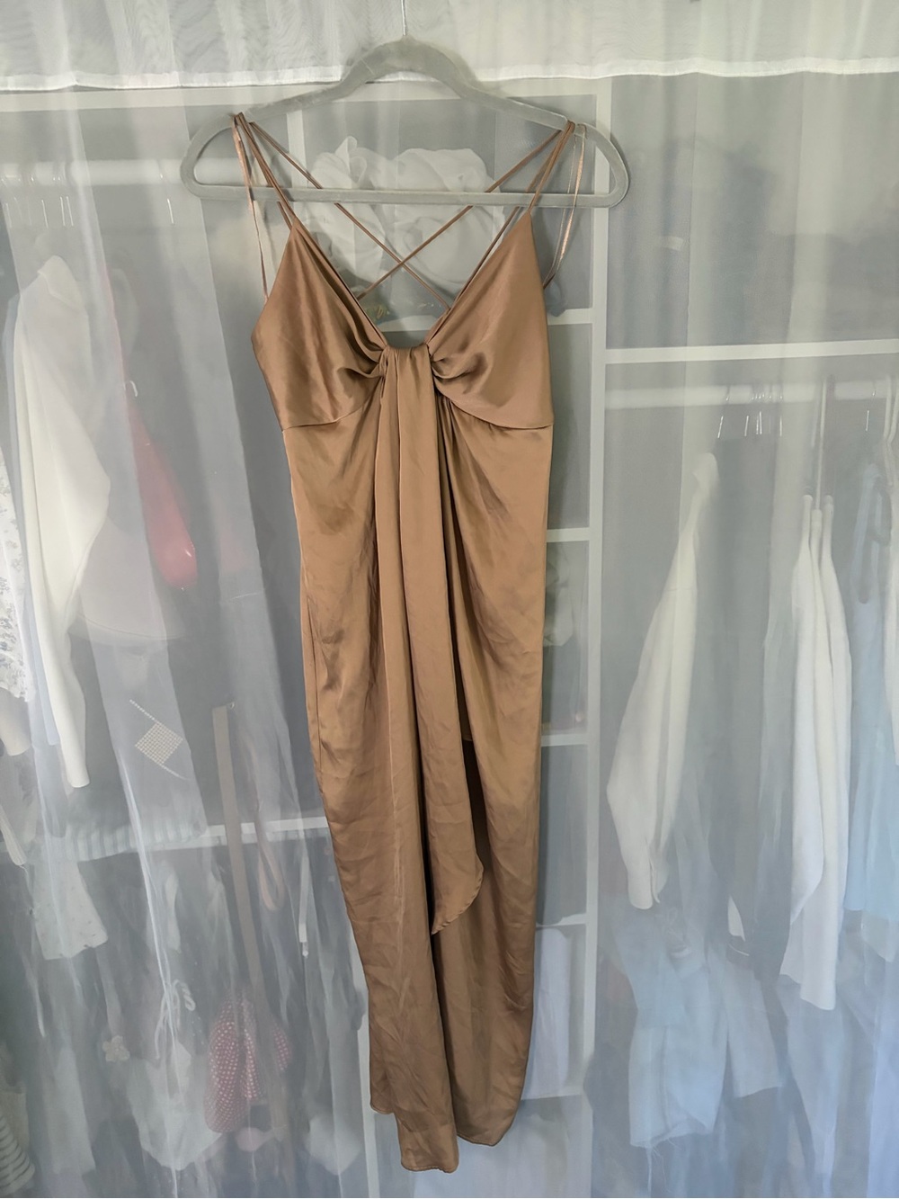 Zara Camel Satin Tie-Front Slip Dress